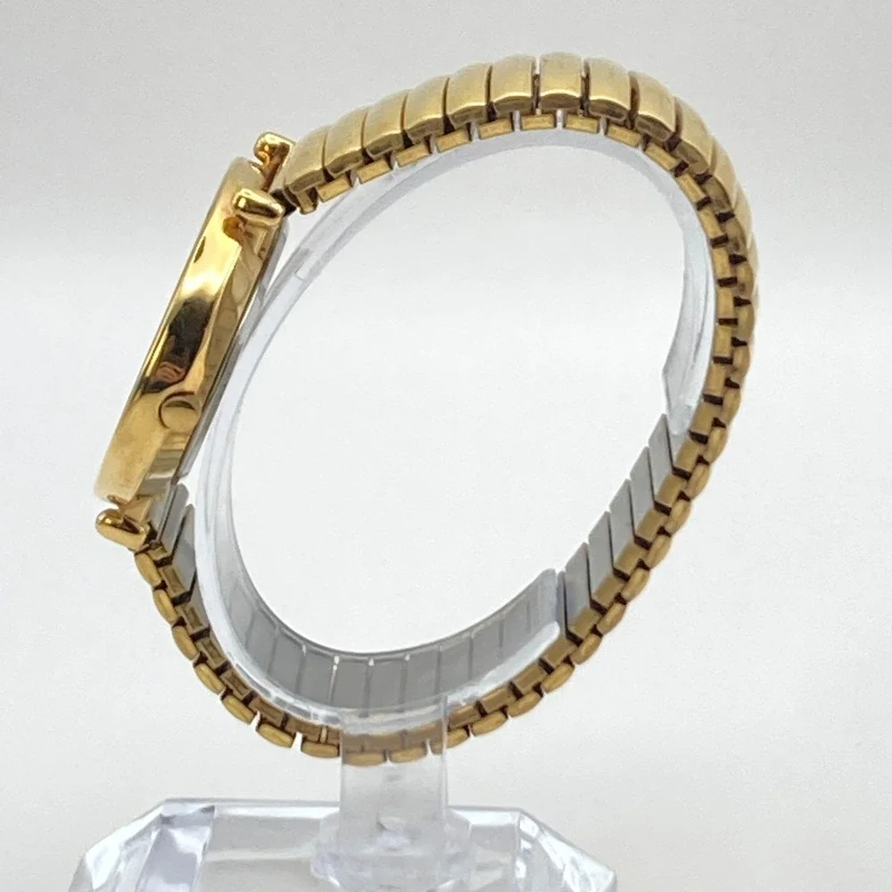 Women's Easy Reader Watch Gold Tone Crystals 43mm Wide Stretch Band New Battery